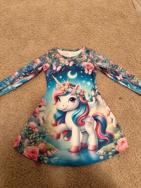 Unicorn Fantasy Long Sleeve Dress - Pink, Blue, White